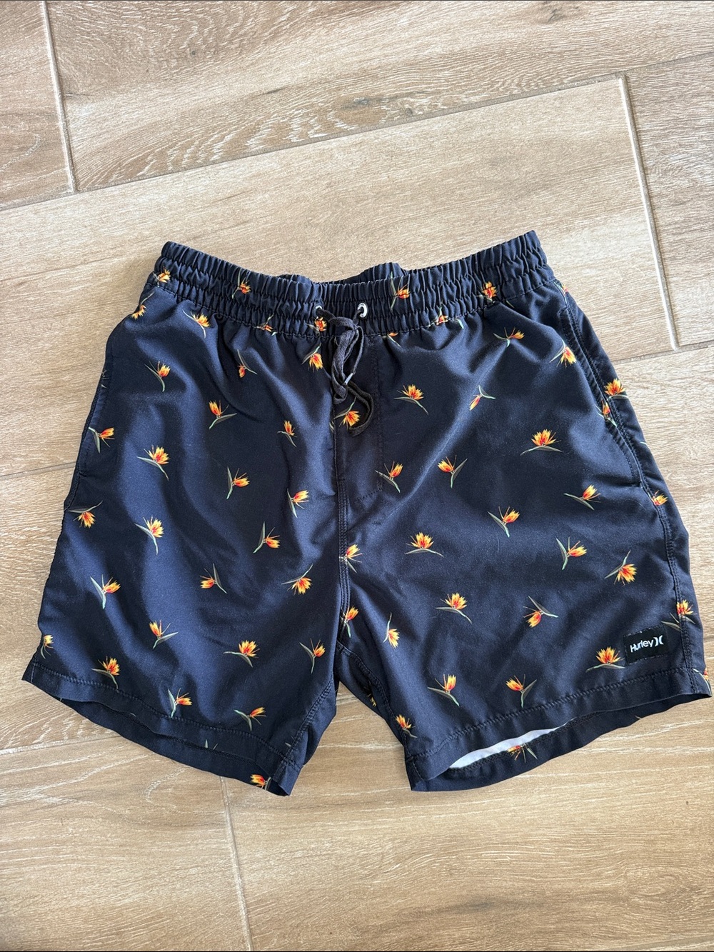 Hurley Black Swim Trunks with Orange Floral Print medium